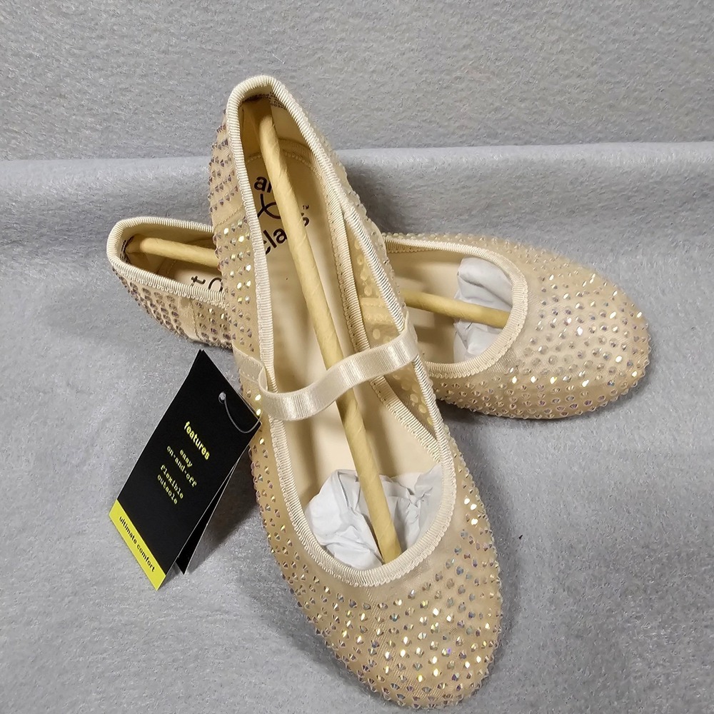 Art Class Girls Mary Jane Flats Size 2 Rhinestone Ivory Ballet Shoes NWT